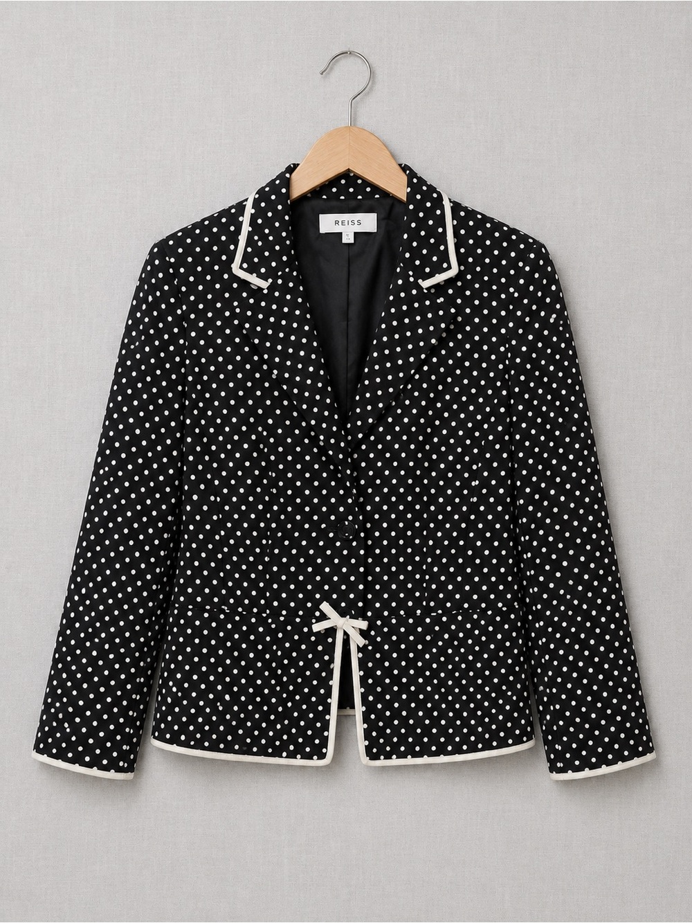 Precis Petite Polka Dot Blazer Jacket Black White Bow Accent